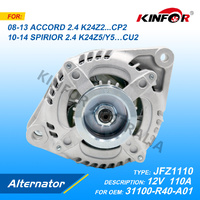 Alternator 130A 12V Fits 2008~2012 Honda Accord (2.4L); 2009~2015 Acura TSX (2.4L); 31100-R40-A01-KINFOR JR-JFZ1110