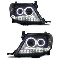 Pair Smoke LED Headlights DRL HALO Projector Angel Eyes Fit For Toyota Hilux 2005-2011 